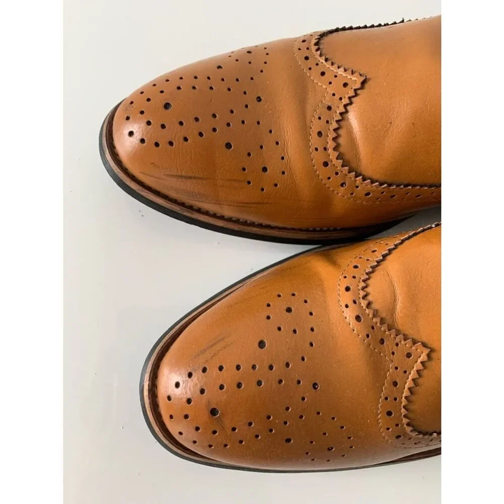 Men's Tan Leather Wingtip Lace-Up Boots Size 26,5/41/8